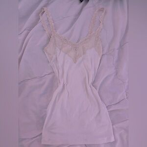 Abercrombie & Fitch Lace-Trim Tank Top in Light Beige